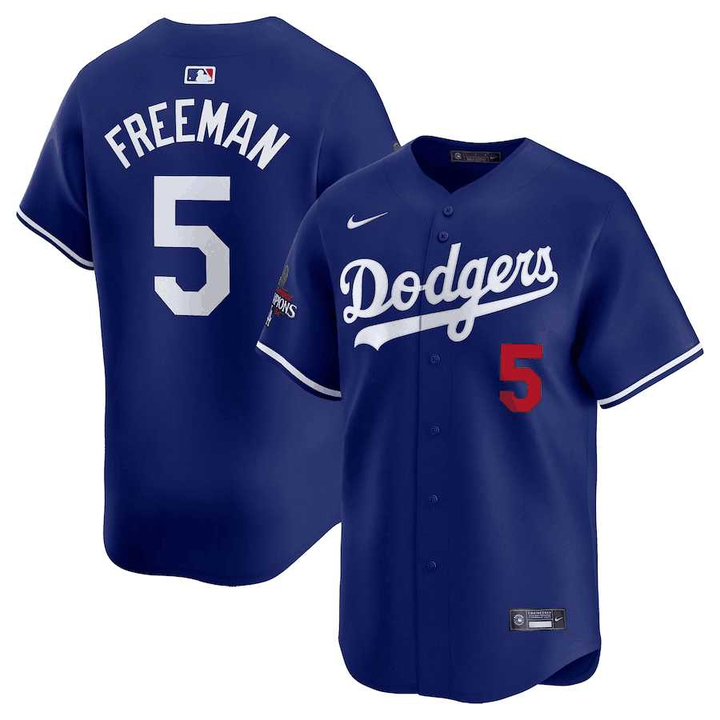 Mens Los Angeles Dodgers #5 Freddie Freeman Royal 2024 World Series Champions Alternate Limited Stitched Baseball Jersey